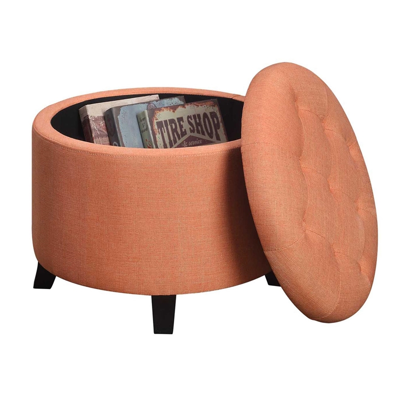 Pemberly Row Contemporary Round Ottoman in Red Fabric Finish