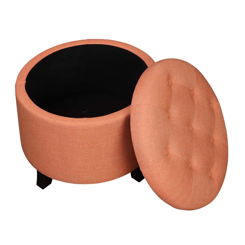 Pemberly Row Contemporary Round Ottoman in Red Fabric Finish