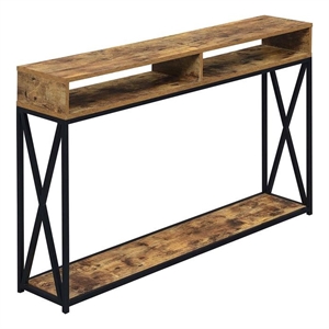 Pemberly Row Deluxe 2 Tier Console Table in Tobacco Wood Finish
