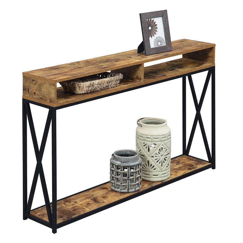 Pemberly Row Deluxe 2 Tier Console Table in Tobacco Wood Finish