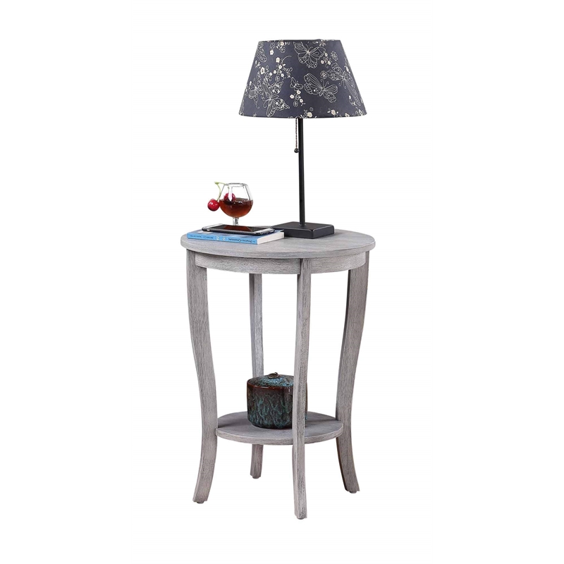 Pemberly Row Modern Round End Table in Weathered White Wood Finish