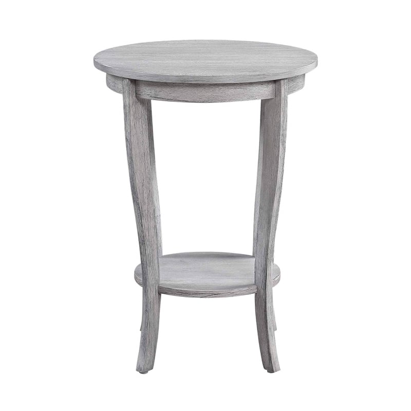 Pemberly Row Modern Round End Table in Weathered White Wood Finish