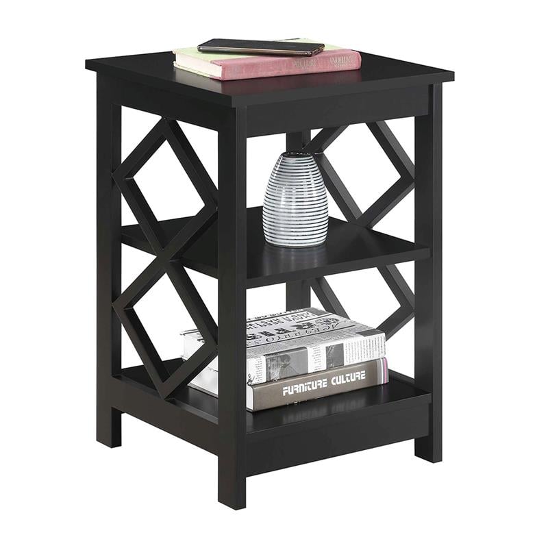 Pemberly Row Modern Diamond Square End Table in Black Wood Finish