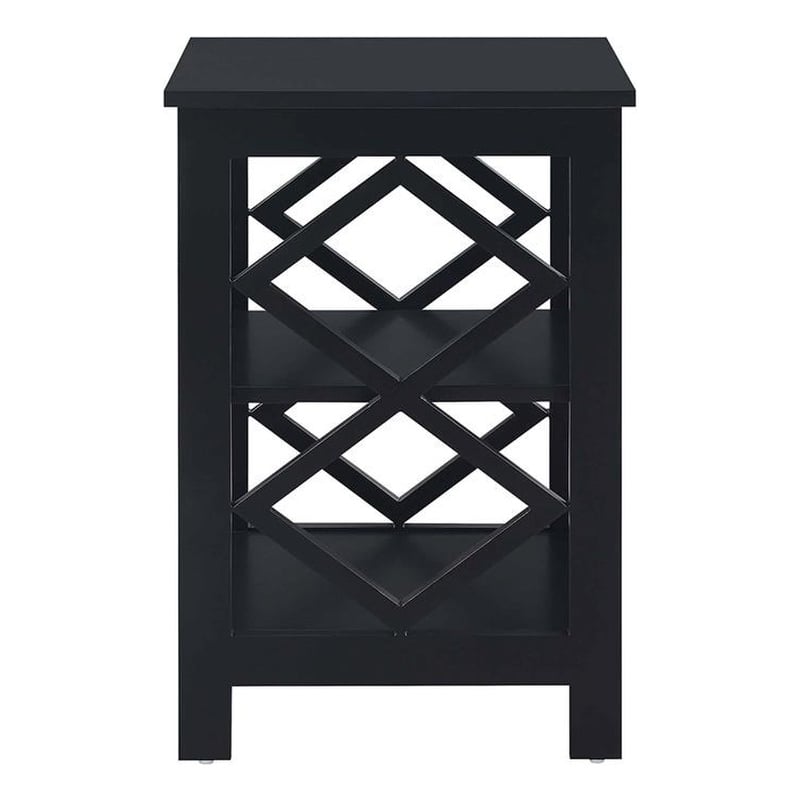 Pemberly Row Modern Diamond Square End Table in Black Wood Finish