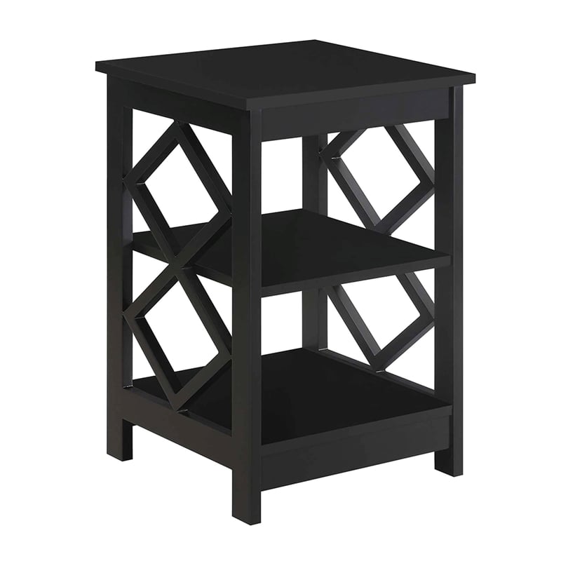 Pemberly Row Modern Diamond Square End Table in Black Wood Finish