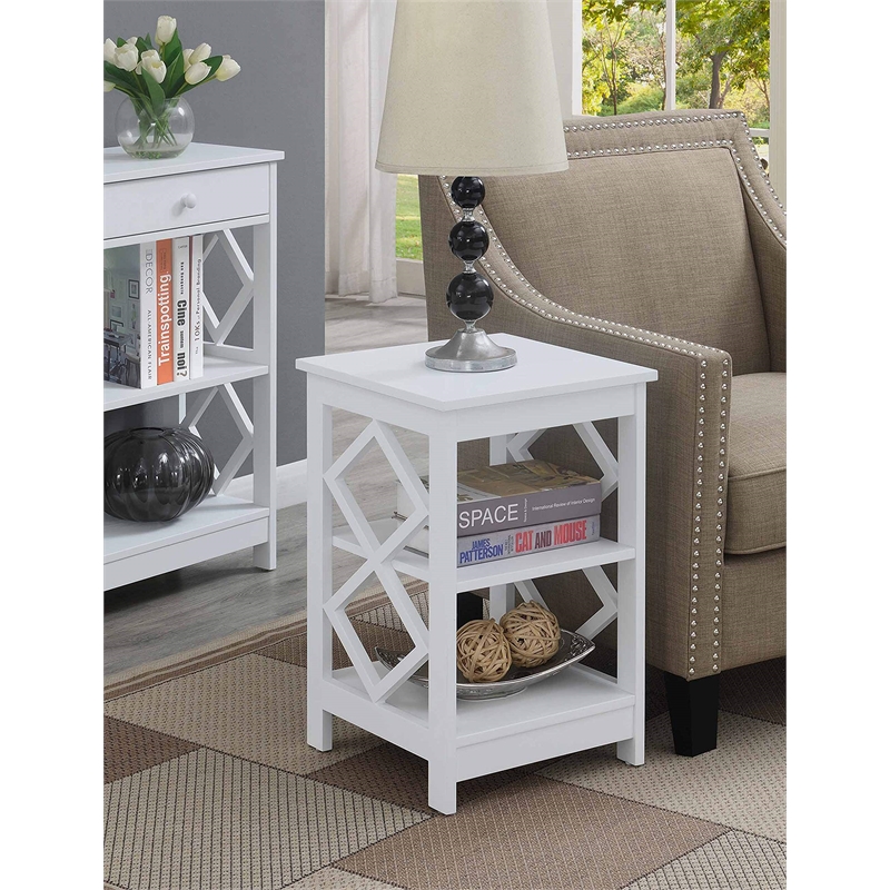 Pemberly Row Modern Diamond Square End Table in White Wood Finish
