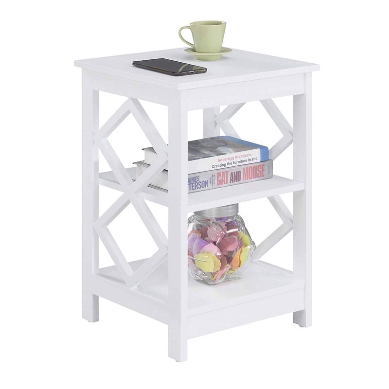Pemberly Row Modern Diamond Square End Table in White Wood Finish