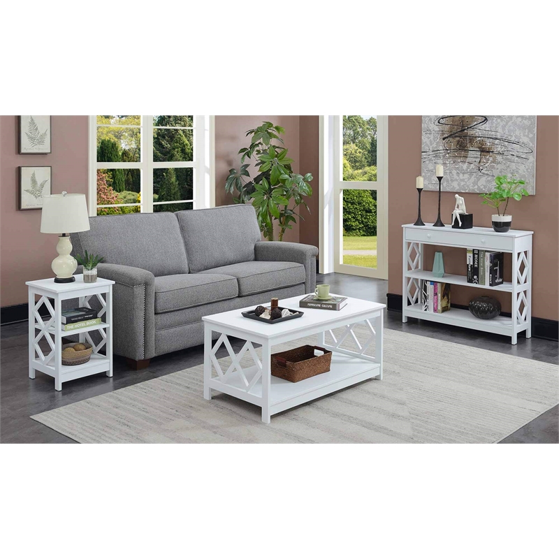 Pemberly Row Modern Diamond Square End Table in White Wood Finish