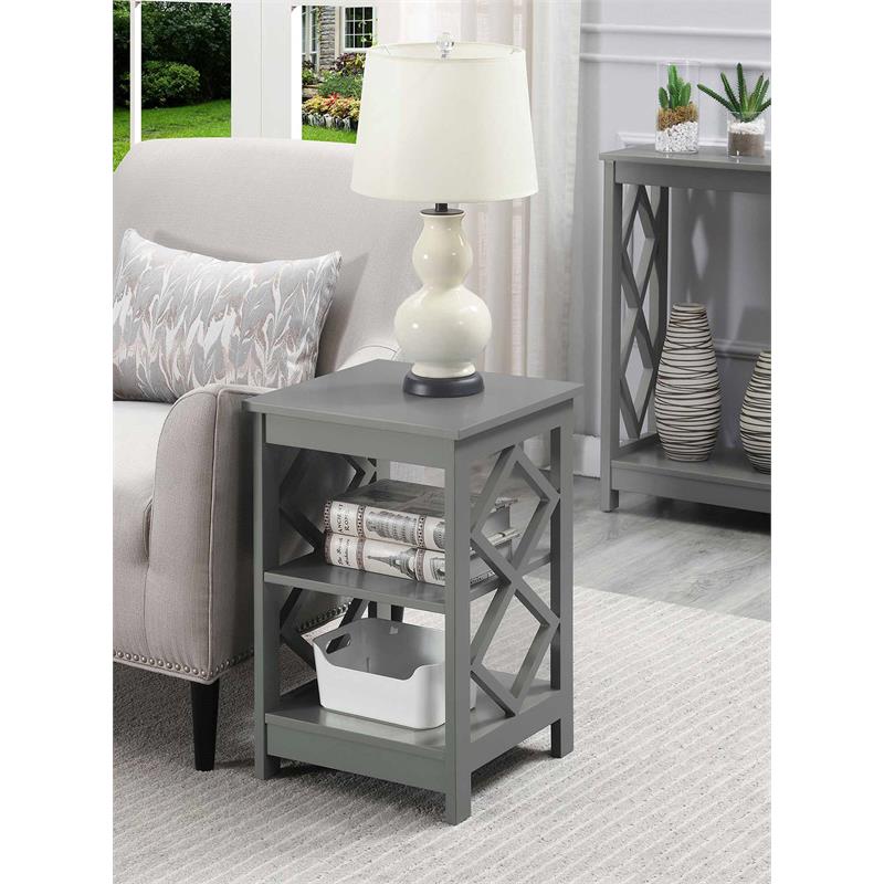 Pemberly Row Modern Diamond Square End Table in Gray Wood Finish