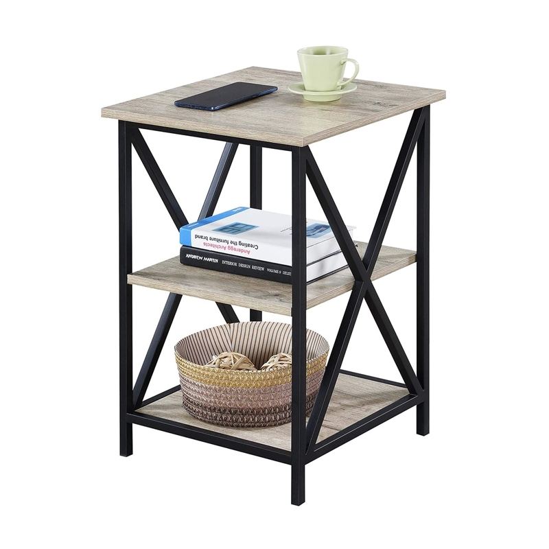 Pemberly Row Modern Three-Tier End Table in Driftwood Finish