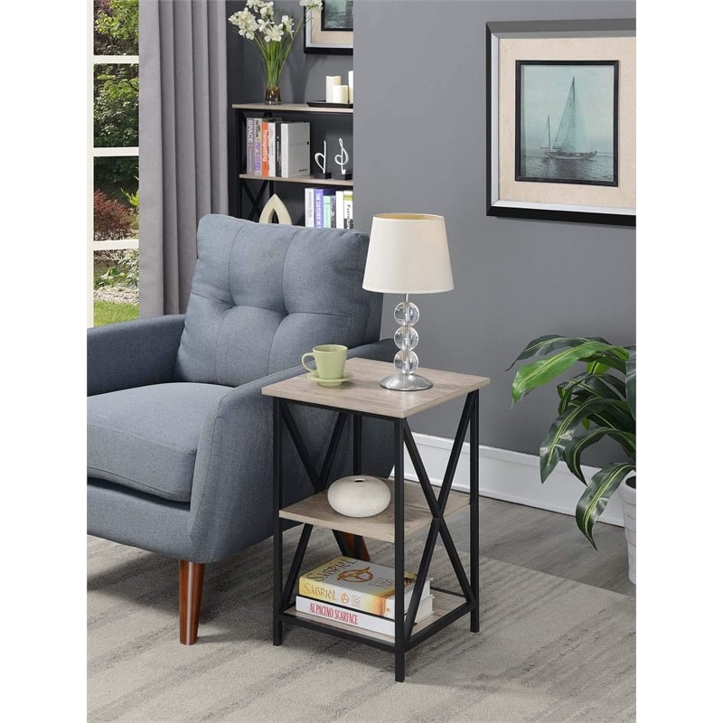 Pemberly Row Modern Three-Tier End Table in Driftwood Finish
