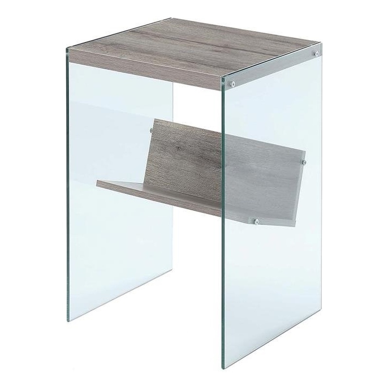 Pemberly Row Modern End Table in Driftwood Finish and Glass Sides