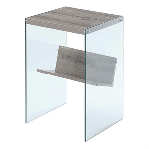 Pemberly Row Modern End Table in Driftwood Finish and Glass Sides