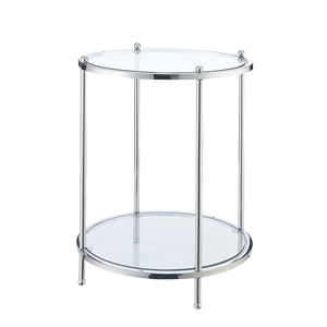 Pemberly Row Two Tier Round Gold Metal End Table With Clear Glass