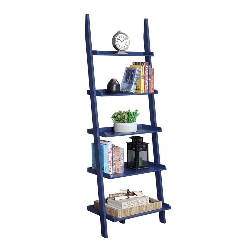 Pemberly Row Contemporary Bookshelf Ladder in Blue Wood Finish
