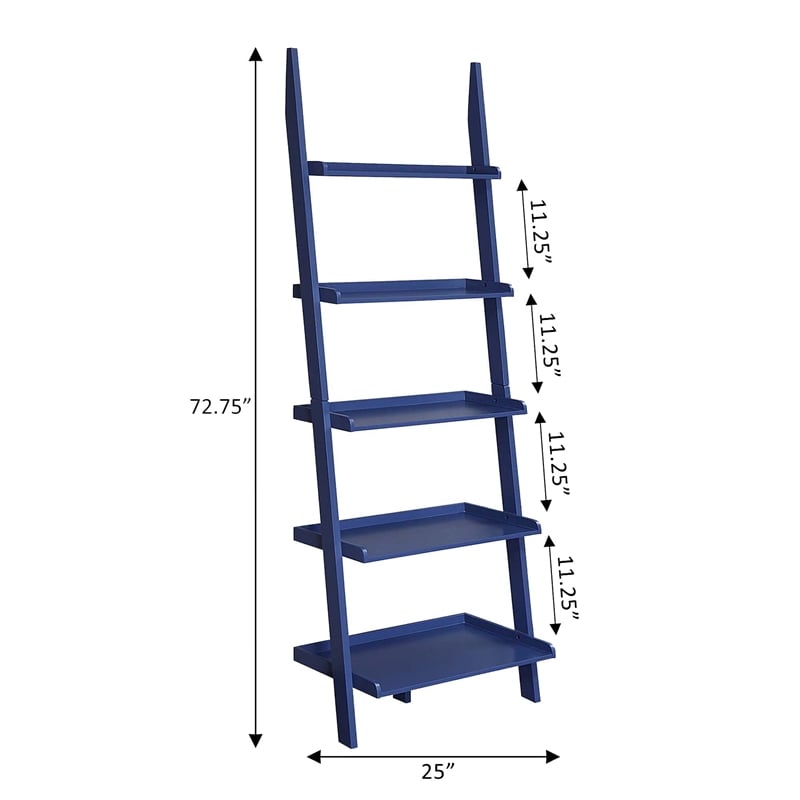 Pemberly Row Contemporary Bookshelf Ladder in Blue Wood Finish