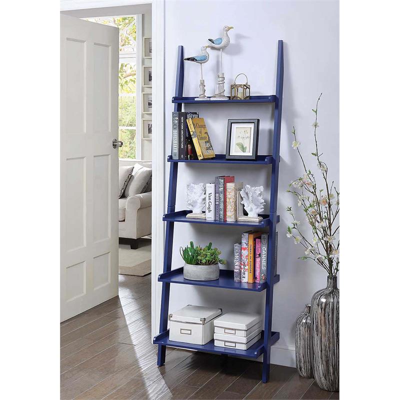 Pemberly Row Contemporary Bookshelf Ladder in Blue Wood Finish