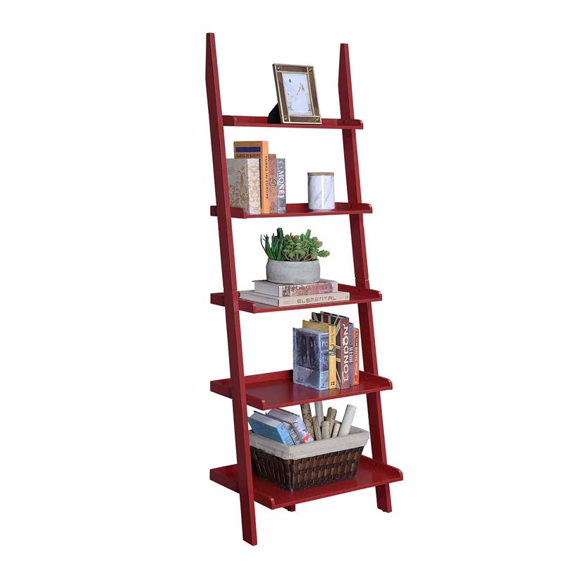 Pemberly Row Contemporary Bookshelf Ladder in Red Wood Finish