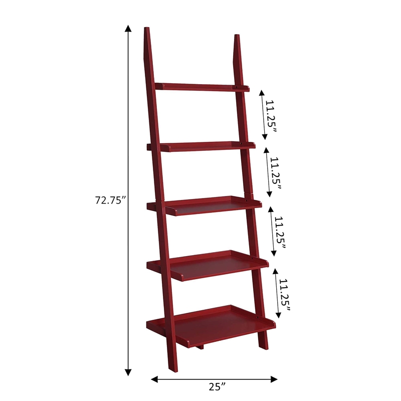 Pemberly Row Contemporary Bookshelf Ladder in Red Wood Finish