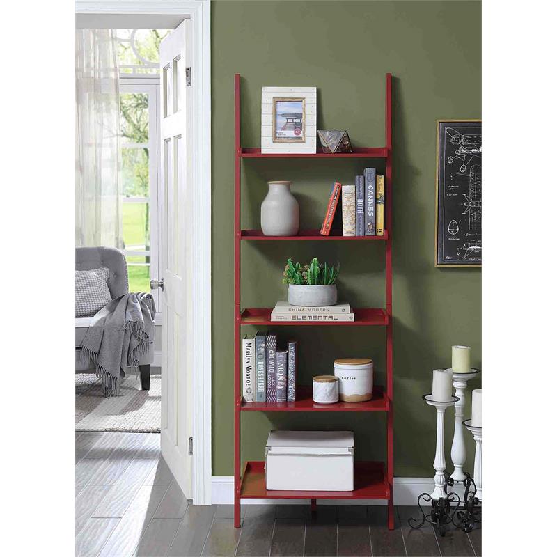 Pemberly Row Contemporary Bookshelf Ladder in Red Wood Finish