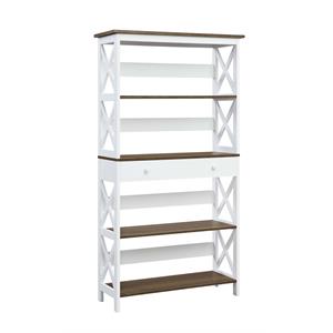 Pemberly Row Modern Driftwood 5 Tier Bookcase in White Wood Finish