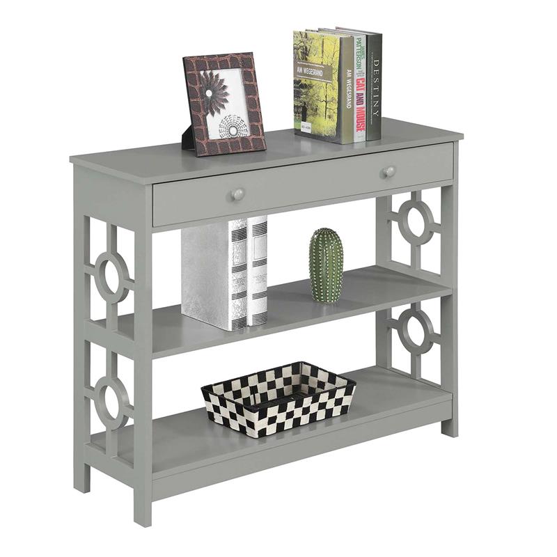 Pemberly Row Modern Ring 1 Drawer Console Table in Gray Wood