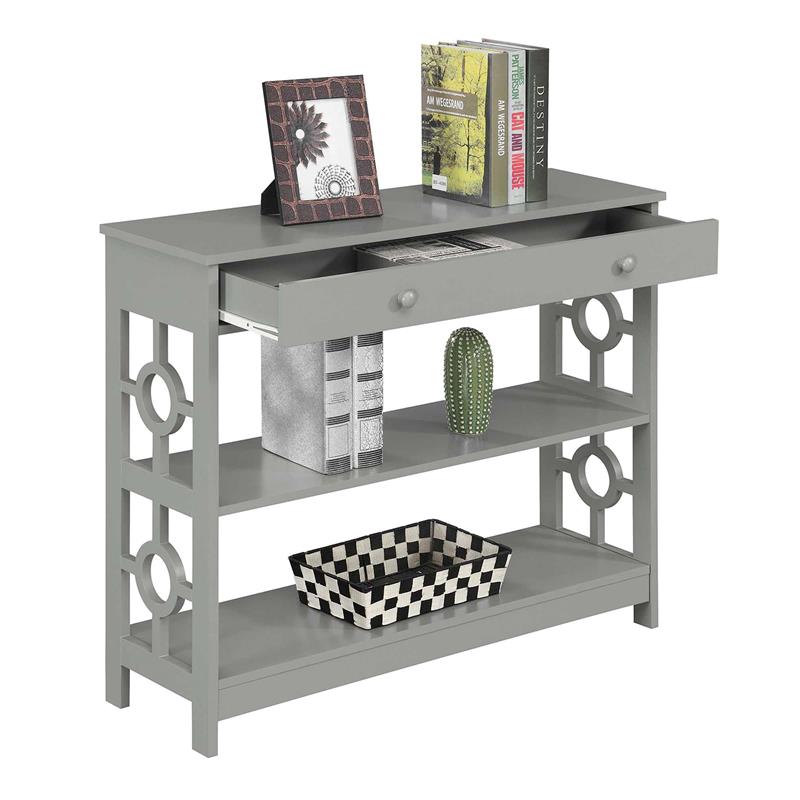 Pemberly Row Modern Ring 1 Drawer Console Table in Gray Wood