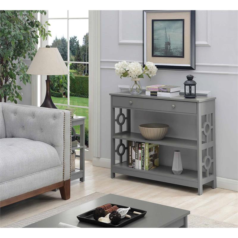 Pemberly Row Modern Ring 1 Drawer Console Table in Gray Wood