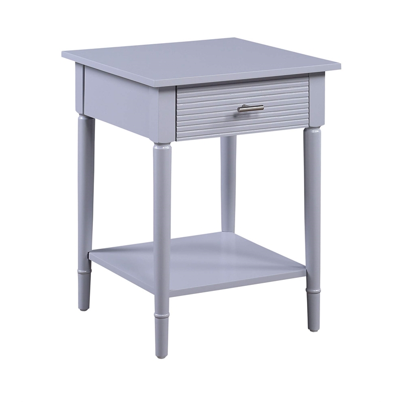 Pemberly Row End Table in Gray Wood Finish with Drawer and Shelf