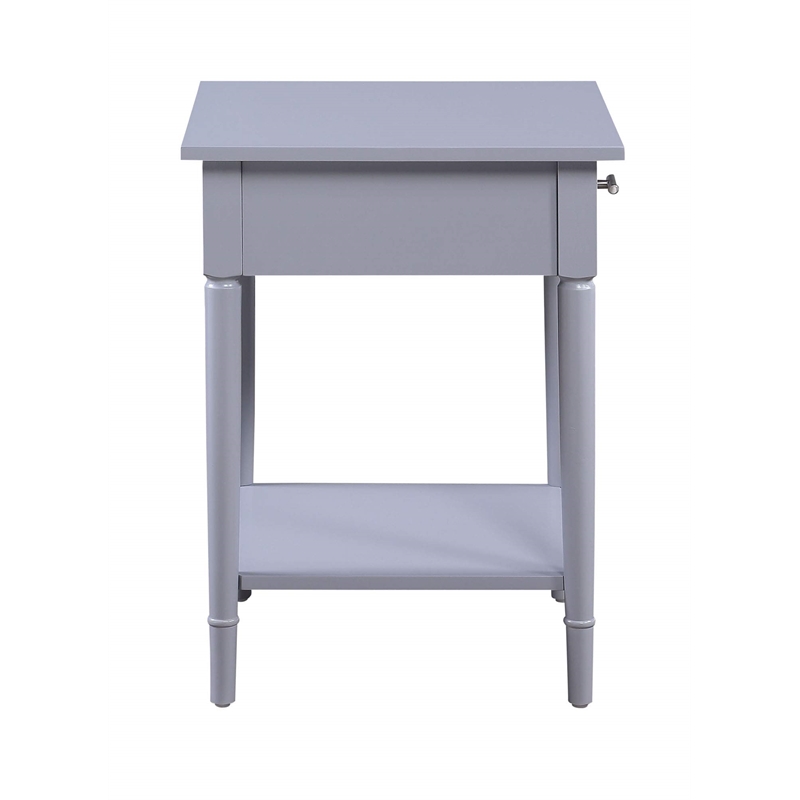 Pemberly Row End Table in Gray Wood Finish with Drawer and Shelf