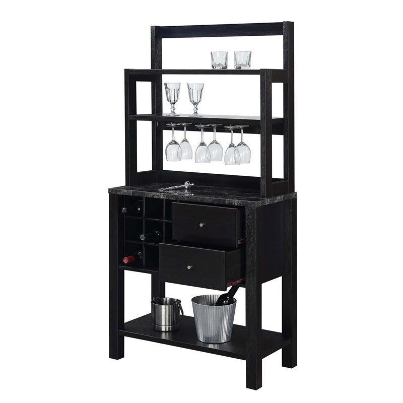 Pemberly Row Contemporary Black Serving Bar in Black Wood Finish