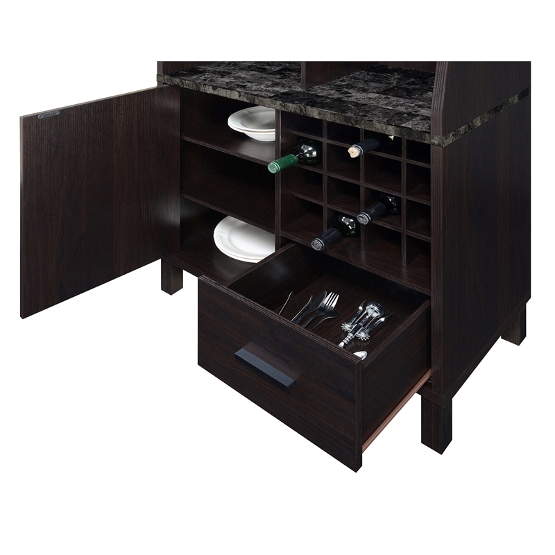 Pemberly Row Modern Wine Storage Bar in Espresso Wood Finish