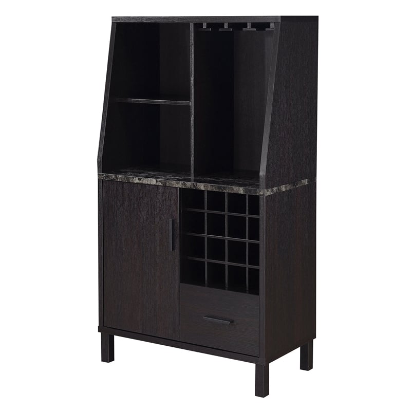 Pemberly Row Modern Wine Storage Bar in Espresso Wood Finish