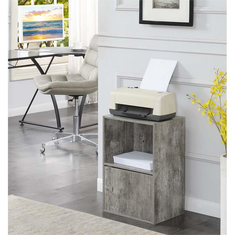 Pemberly Row Storage 1 Door Cabinet in Gray Faux Birch Wood Finish