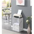 Pemberly Row Storage 1 Door Cabinet in White Faux Marble Wood Finish