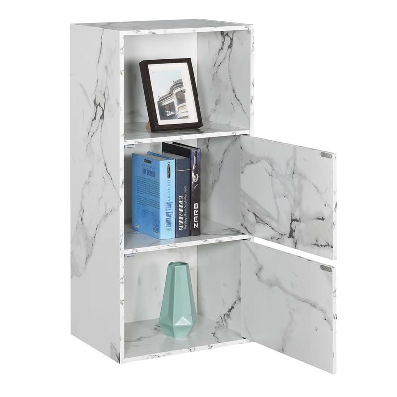 Pemberly Row Storage 2 Door Cabinet in White Faux Marble Wood Finish