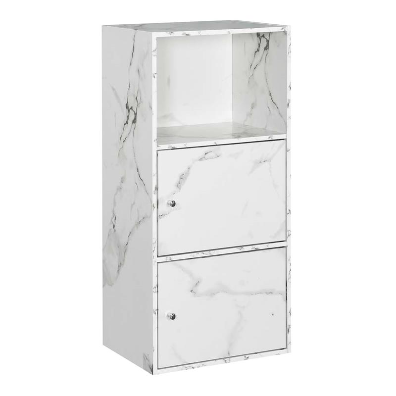 Pemberly Row Storage 2 Door Cabinet in White Faux Marble Wood Finish