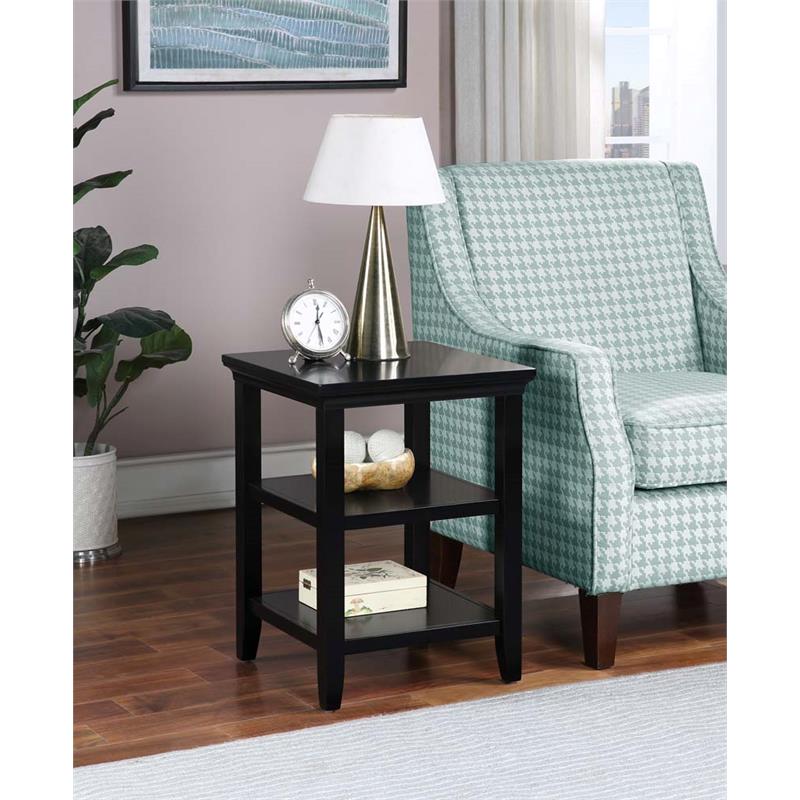 Pemberly Row Modern Square End 3 Tier Table in Black Wood Finish