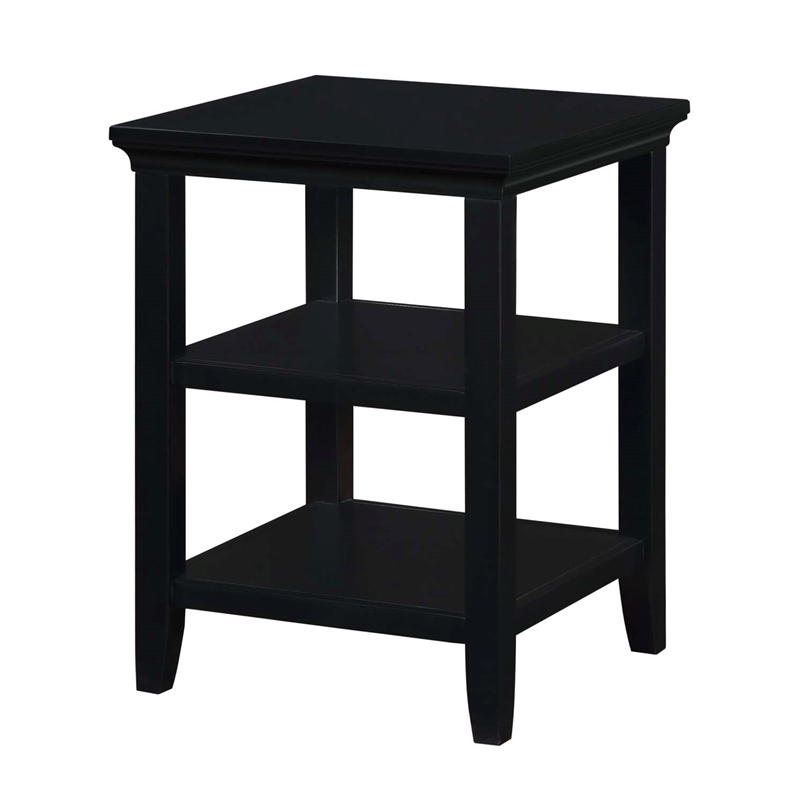 Pemberly Row Modern Square End 3 Tier Table in Black Wood Finish