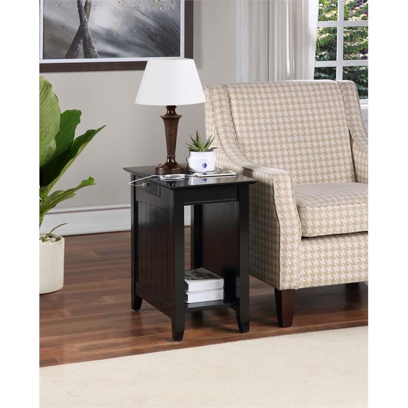 Pemberly Row End Table with Charging Station in Black Wood Finish