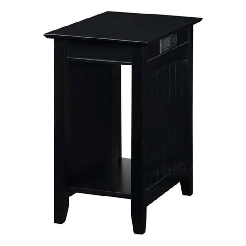 Pemberly Row End Table with Charging Station in Black Wood Finish