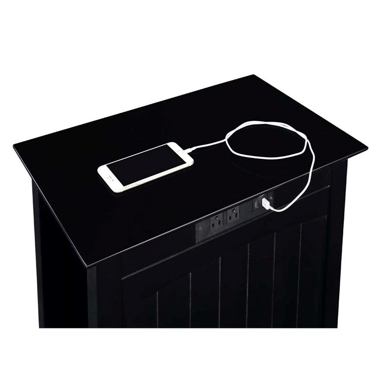 Pemberly Row End Table with Charging Station in Black Wood Finish