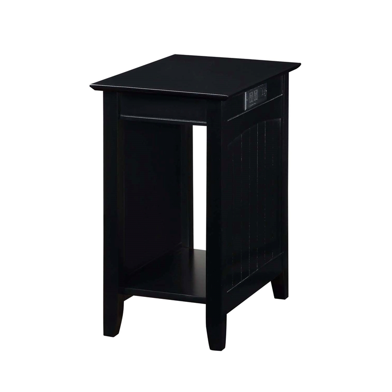 Pemberly Row End Table with Charging Station in Black Wood Finish