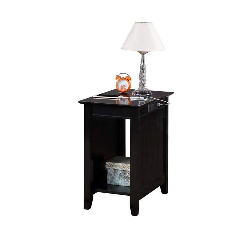 Pemberly Row End Table with Charging Station in Black Wood Finish