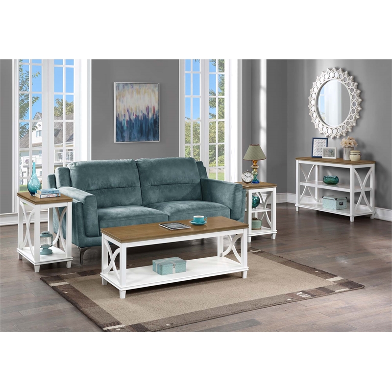 Pemberly Row Modern Chairside Table in White and Brown Wood Finish