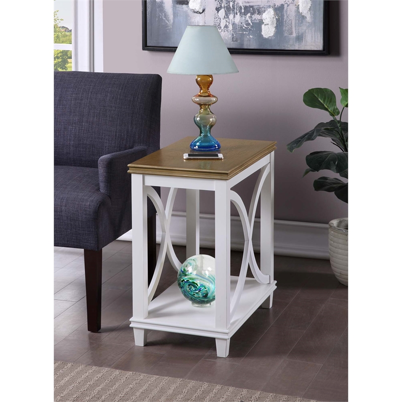Pemberly Row Modern Chairside Table in White and Brown Wood Finish