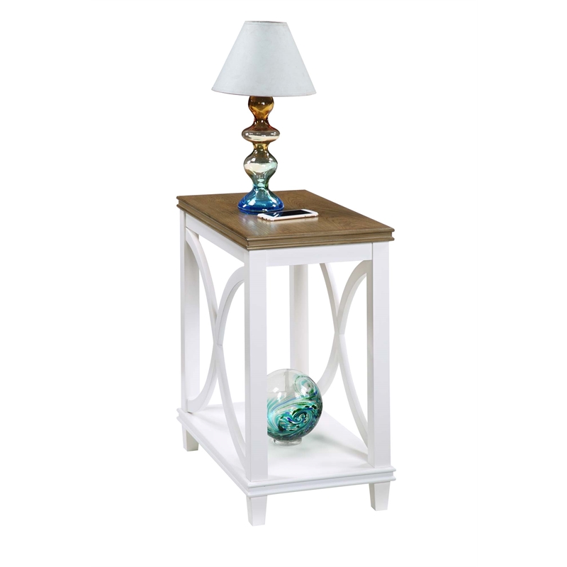 Pemberly Row Modern Chairside Table in White and Brown Wood Finish