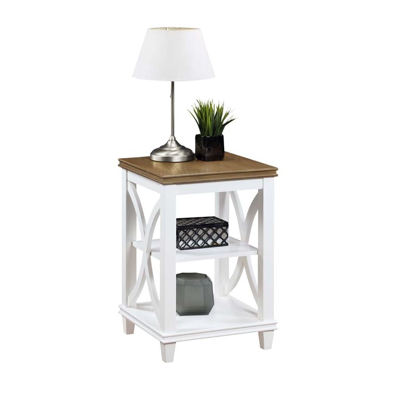 Pemberly Row Modern End Table in White and Brown Wood Finish
