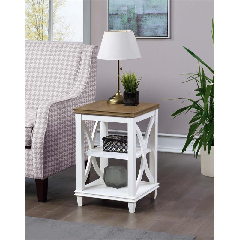 Pemberly Row Modern End Table in White and Brown Wood Finish