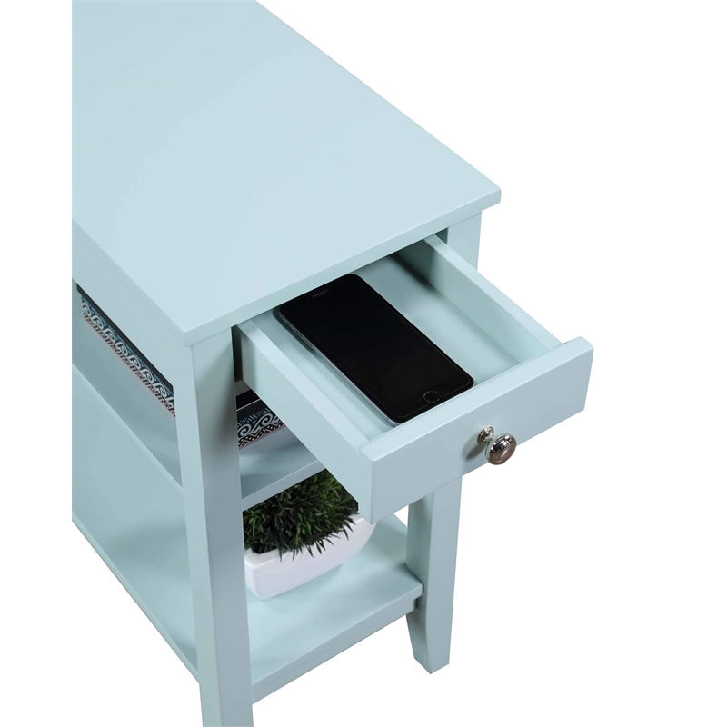 Pemberly Row Three Tier End Table With Drawer in Blue Wood Finish